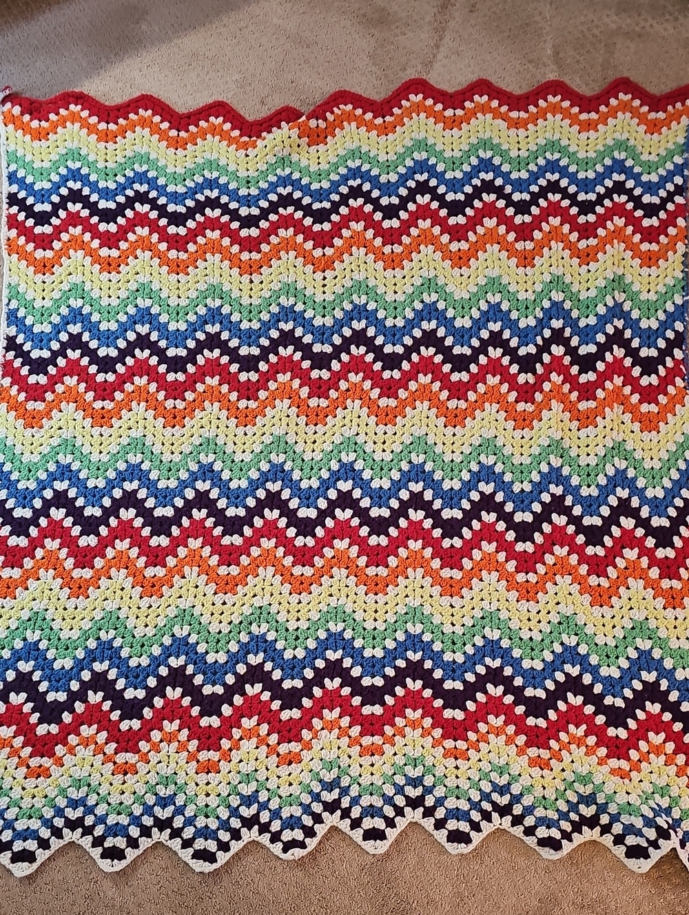 Multicolor Chevron Crochet Knit Blanket - Rainbow